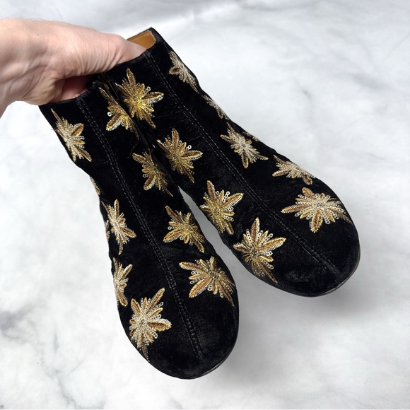 & Other Stories Black Velvet Ankle Boots with Gold Floral Embellishments - Picture 8 of 16